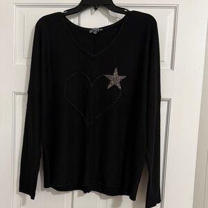 Tempo Paris Black Long Sleeve Top with Heart and Star